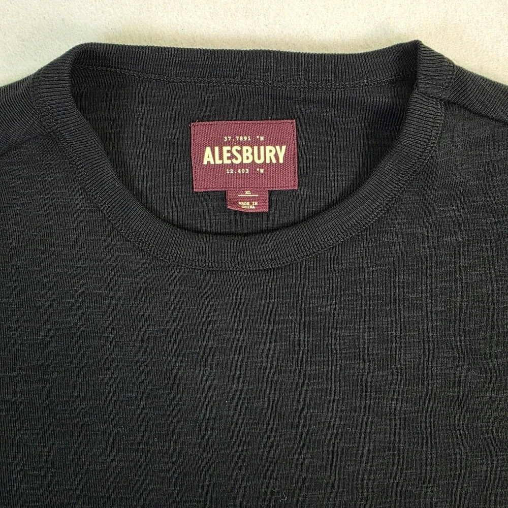Alesbury Mens XL Slub Cotton T-Shirt Charcoal Black Crew Neck Short Sleeve Tee - Picture 2 of 7